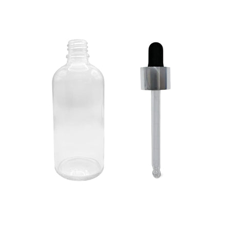 100ml Clear Glass Dropper Bottle with Black & Silver Dropper
