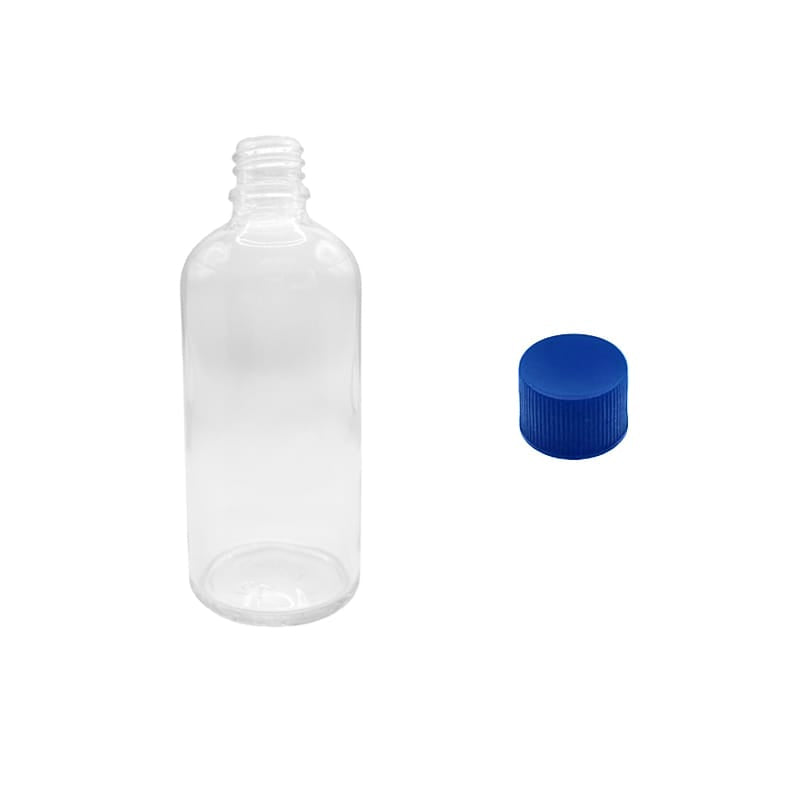100ml Clear Glass Dropper Bottle with Blue PP Wadded Cap DIN 18mm