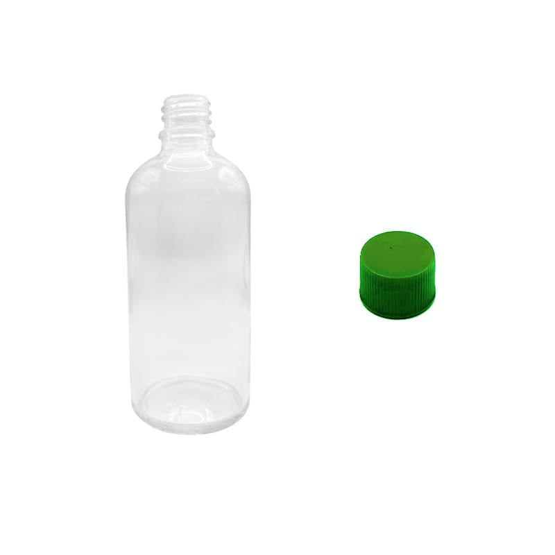 100ml Clear Glass Dropper Bottle with Green PP Wadded Cap DIN 18mm