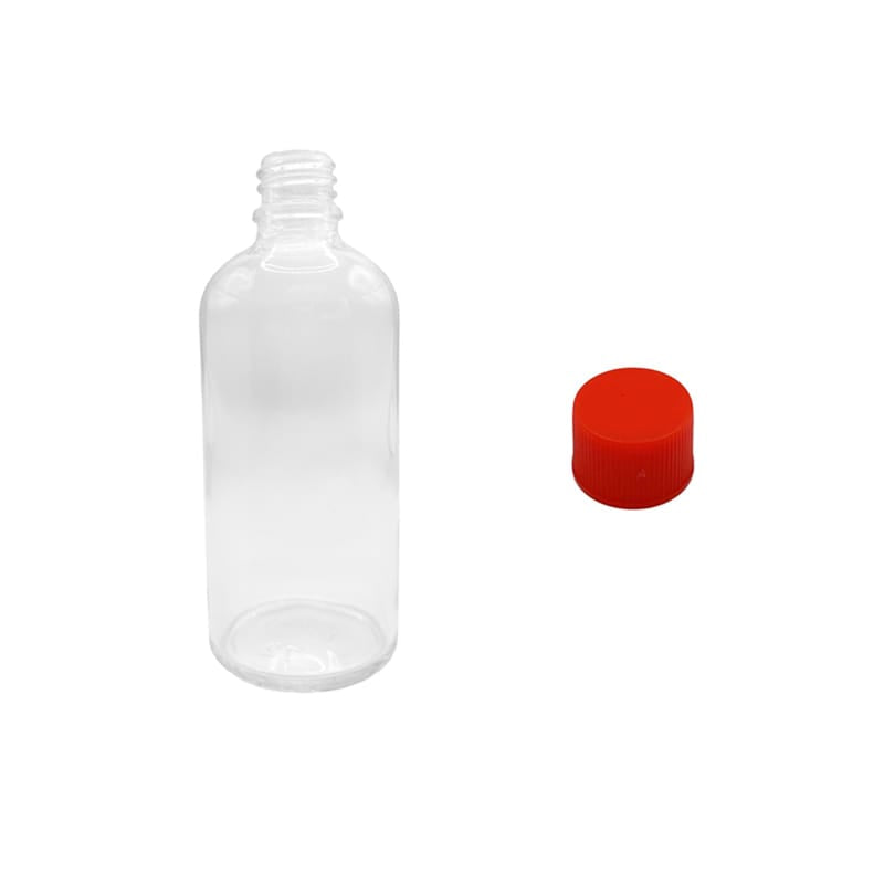 100ml Clear Glass Dropper Bottle with Red PP Wadded Cap DIN 18mm