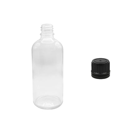100ml Clear Glass Dropper Bottle with Tamper Evident Ribbed Black Cap (Type II)