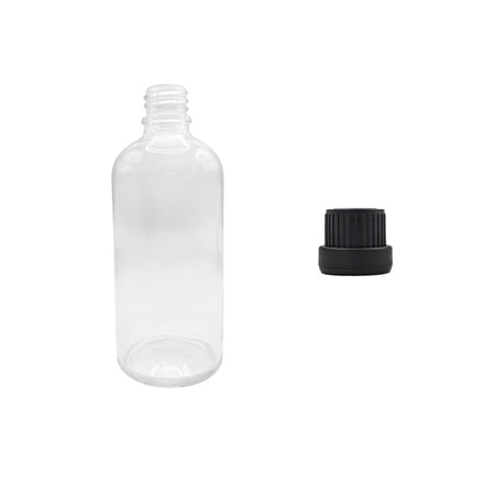 100ml Clear Glass Dropper Bottle with Tamper Evident Ribbed Black Cap (Type III)