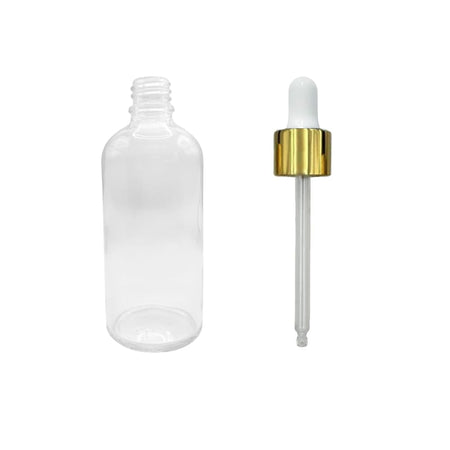 100ml Clear Glass Dropper Bottle with White & Gold Dropper