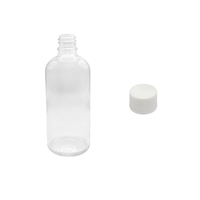 100ml Clear Glass Dropper Bottle with White PP Wadded Cap DIN 18mm