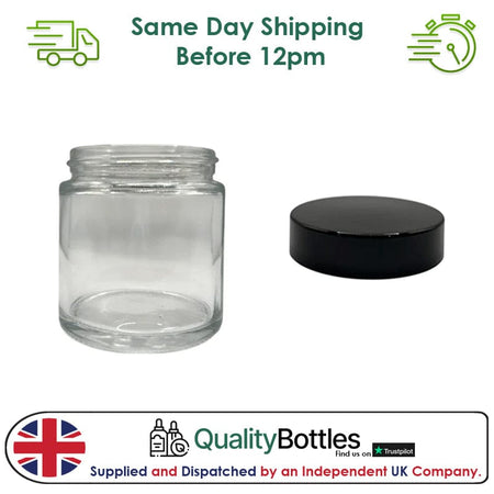 100ml Clear Glass Jar With Black ABS Lid - Pack of 15