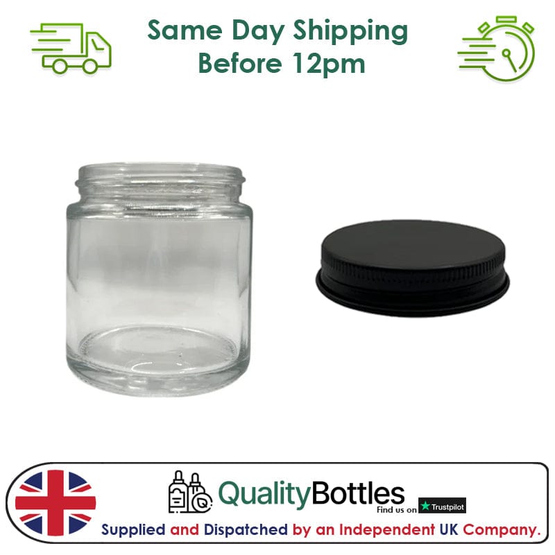 100ml Clear Glass Jar With Matte Black Aluminium Lid - Pack of 15