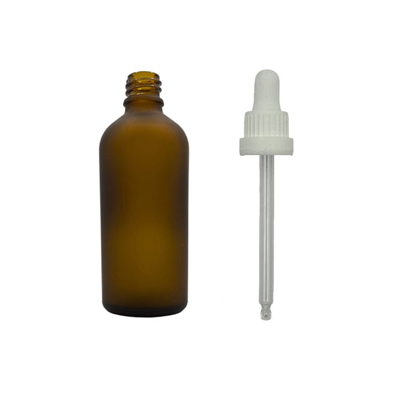 100ml Frosted Amber bottle with Tamper Evident White Dropper Pipette assembly
