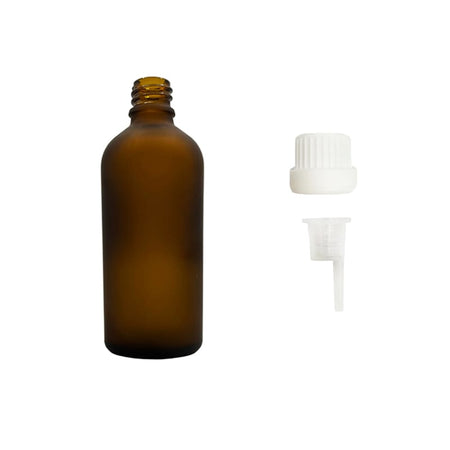 100ml Frosted Amber Glass Dropper Bottle with 0.6mm Dripper Insert and Tamper Evident White Cap (Type III)