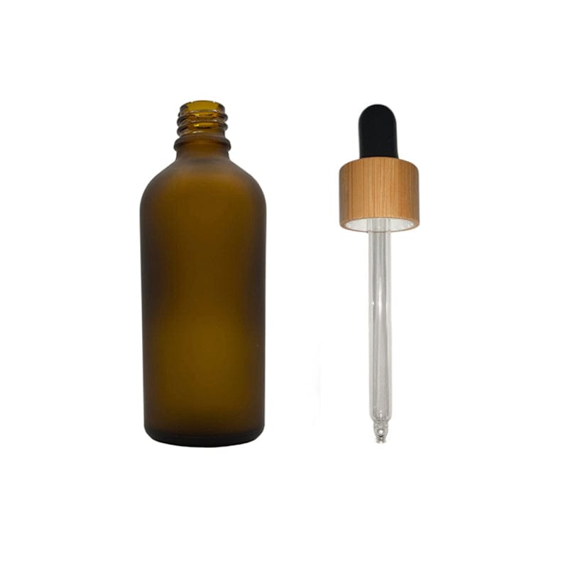 100ml Frosted Amber Glass Dropper Bottle with Black Bamboo Dropper