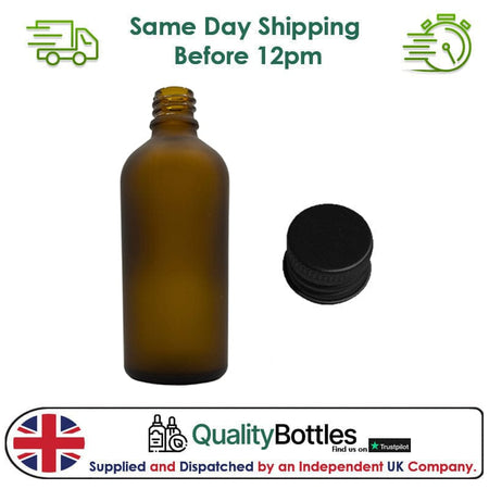 100ml Frosted Amber Glass Dropper Bottle with Black DIN18 Cap - Pack of 12