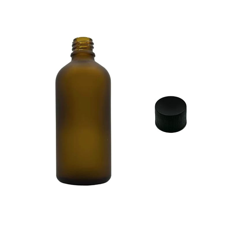 100ml Frosted Amber Glass Dropper Bottle with Black PP Wadded Cap DIN 18mm