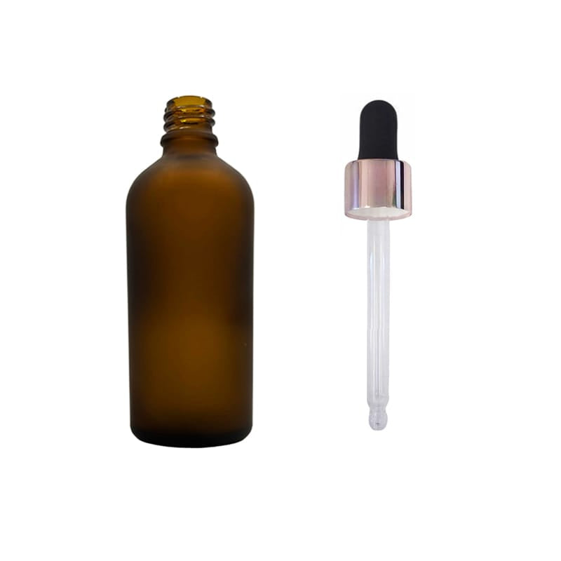 100ml Frosted Amber Glass Dropper Bottle with Black & Rose Gold Dropper