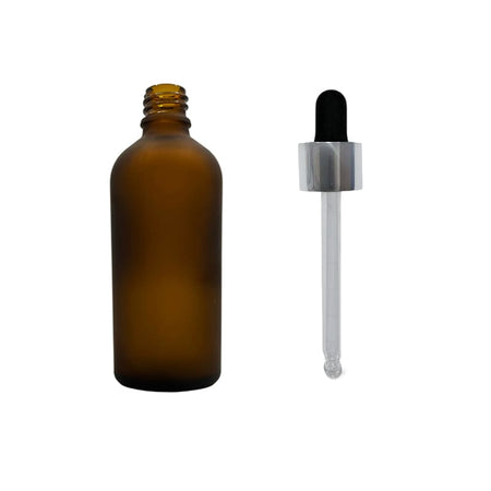 100ml Frosted Amber Glass Dropper Bottle with Black & Silver Dropper