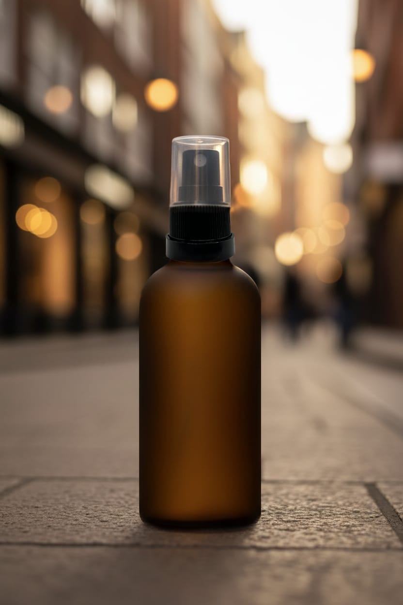 100ml Frosted Amber Glass Dropper Bottle With Black Tamper Evident Atomiser and Clear Over Cap (Type III)