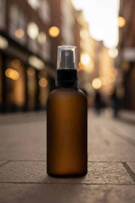 100ml Frosted Amber Glass Dropper Bottle With Black Tamper Evident Atomiser and Clear Over Cap (Type III)