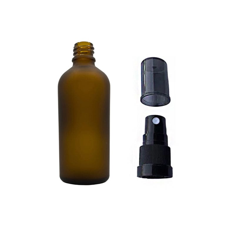100ml Frosted Amber Glass Dropper Bottle with Black Tamper Evident Atomiser and Smoke Tinted Over Cap (Type III)