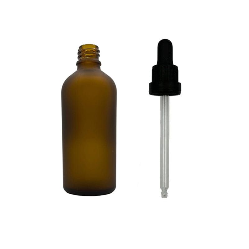 100ml Frosted Amber glass dropper bottle with Black Tamper Evident dropper Pipette assembly