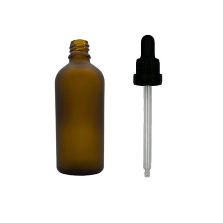 100ml Frosted Amber glass dropper bottle with Black Tamper Evident dropper Pipette assembly