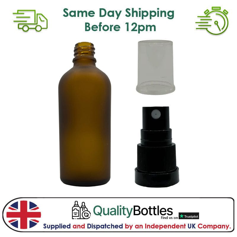 100ml Frosted Amber Glass Dropper Bottle with Black TE Atomiser - Pack of 12
