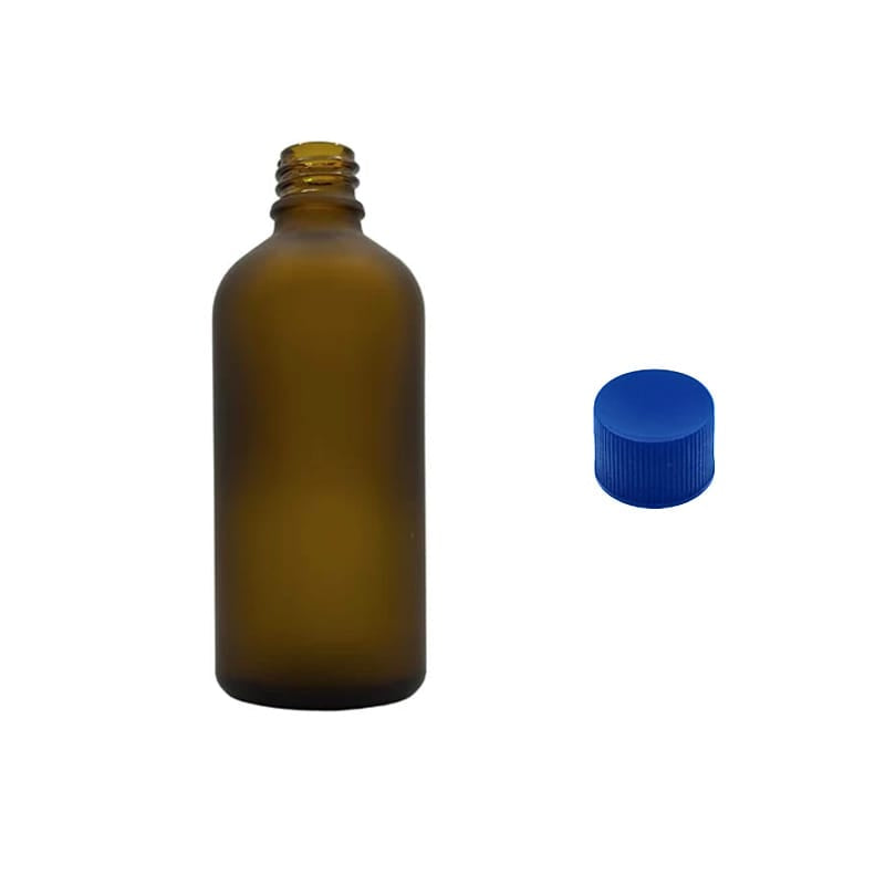 100ml Frosted Amber Glass Dropper Bottle with Blue PP Wadded Cap DIN 18mm