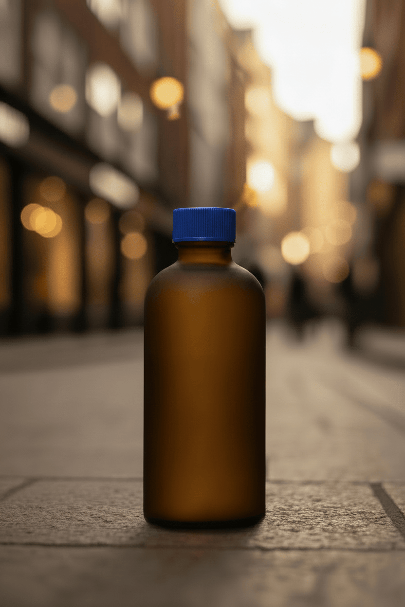100ml Frosted Amber Glass Dropper Bottle with Blue PP Wadded Cap DIN 18mm