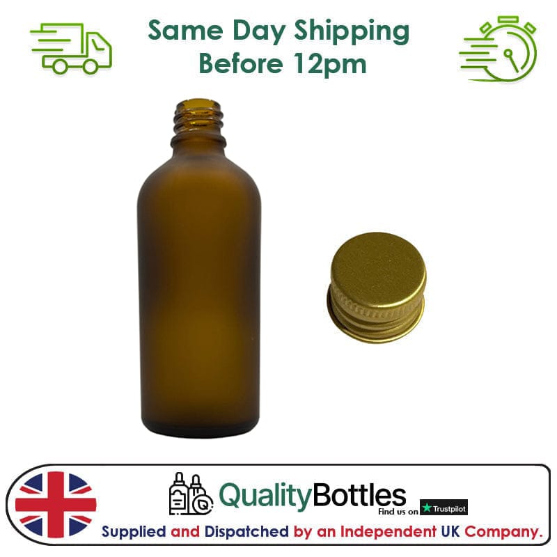 100ml Frosted Amber Glass Dropper Bottle with Gold DIN18 Cap - Pack of 12