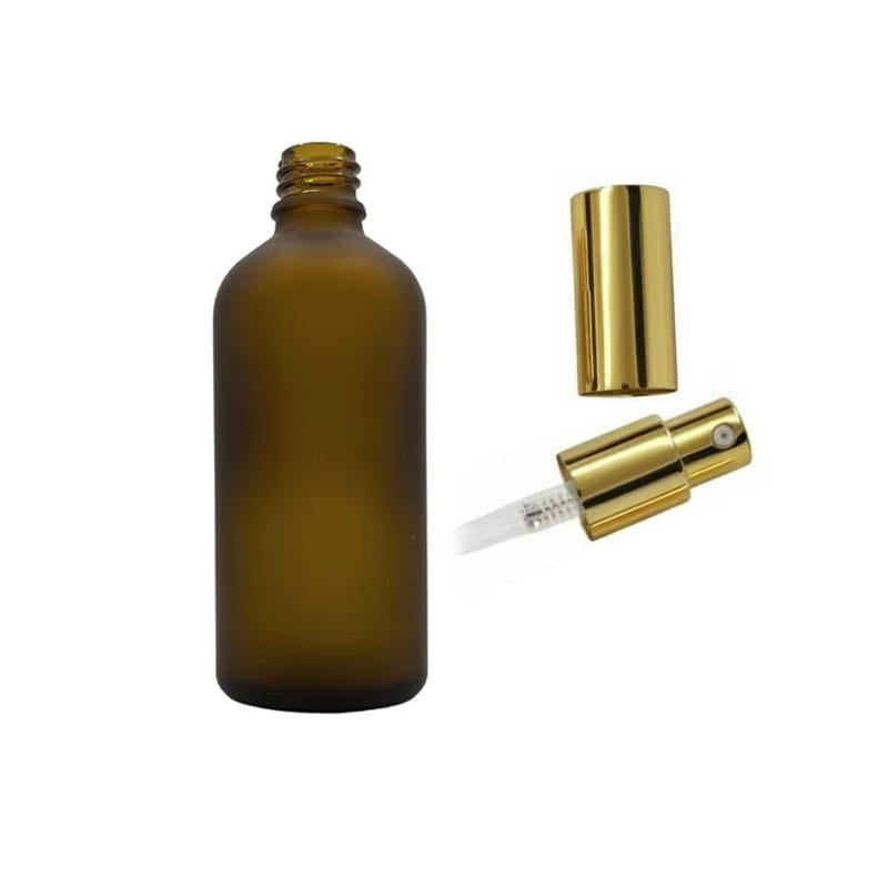 100ml Frosted Amber Glass Dropper Bottle with Gold Lotion Pump with Gold Over Cap