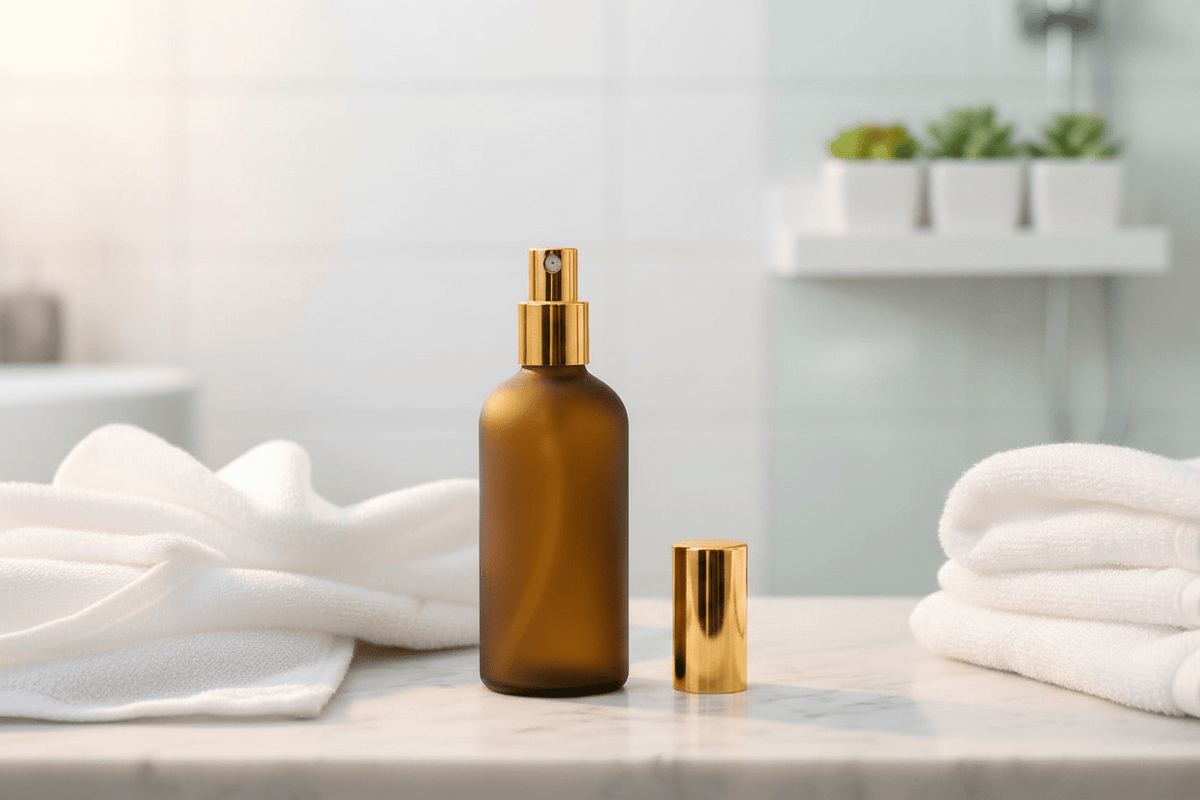 100ml Frosted Amber Glass Dropper Bottle with Gold Lotion Pump with Gold Over Cap