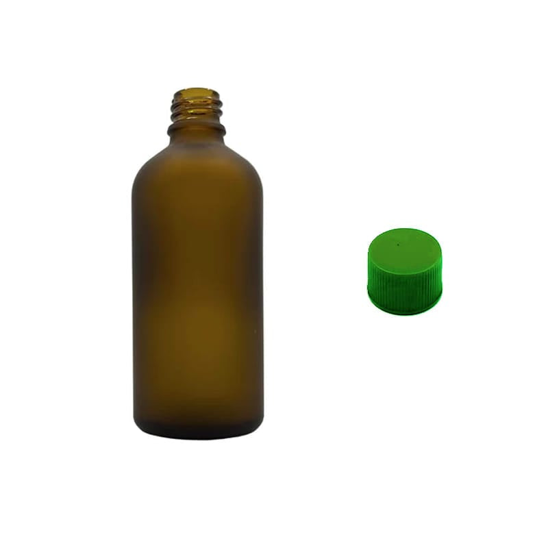 100ml Frosted Amber Glass Dropper Bottle with Green PP Wadded Cap DIN 18mm