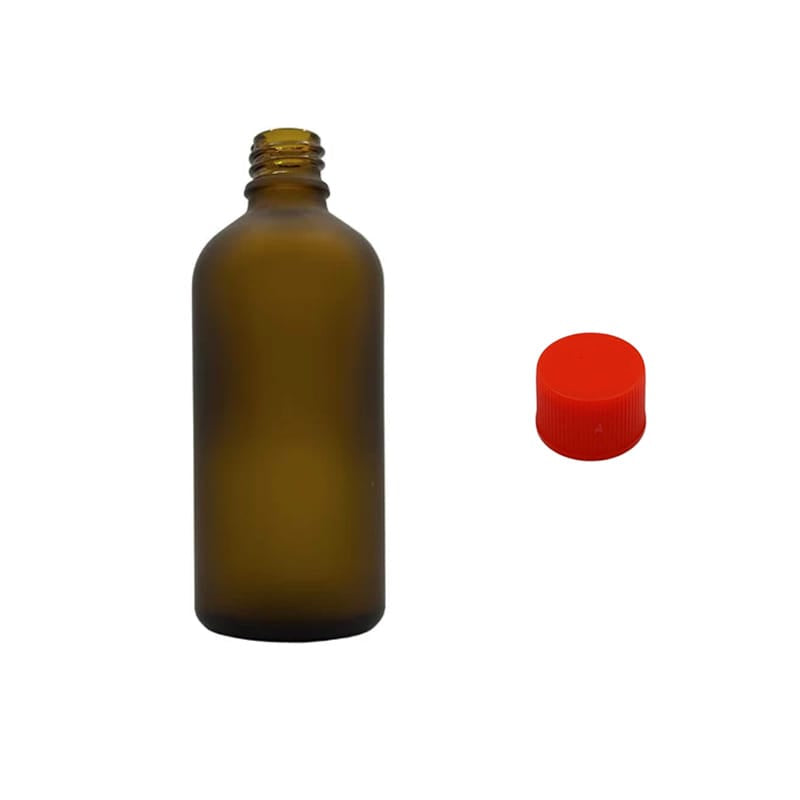 100ml Frosted Amber Glass Dropper Bottle with Red PP Wadded Cap DIN 18mm