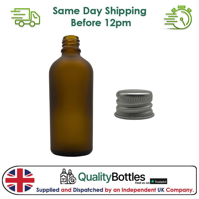 100ml Frosted Amber Glass Dropper Bottle with Silver DIN18 Cap - Pack of 12