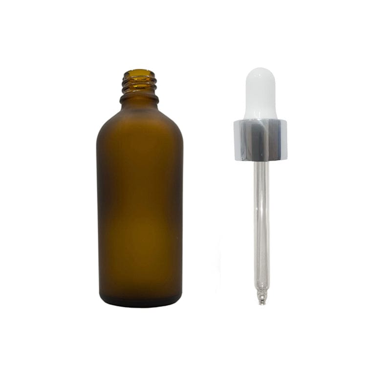 100ml Frosted Amber Glass Dropper Bottle with Silver & White Dropper