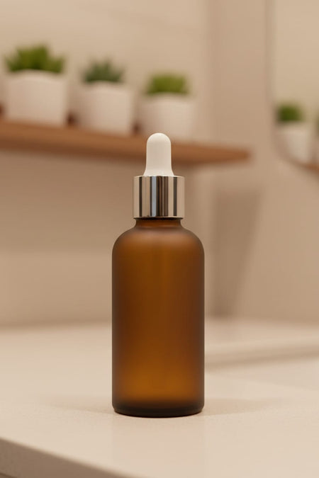 100ml Frosted Amber Glass Dropper Bottle with Silver & White Dropper