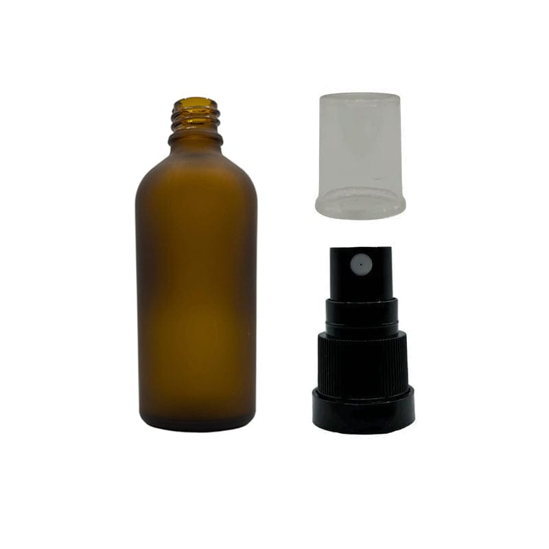 100ml Frosted Amber Glass Dropper bottle with Tamper Evident Black Atomiser spray cap