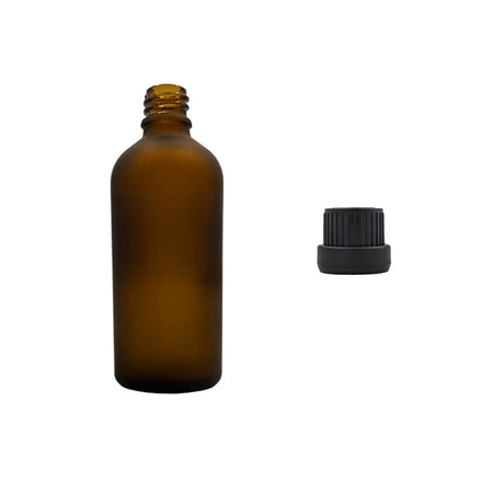 100ml Frosted Amber Glass Dropper Bottle with Tamper Evident Ribbed Black Cap (Type III)