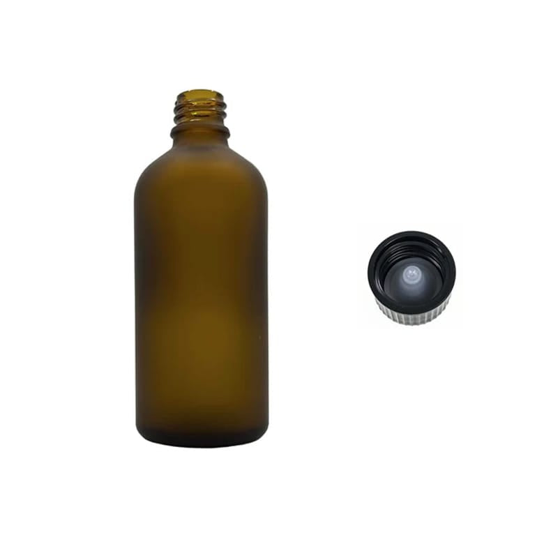 100ml Frosted Amber Glass Dropper Bottle with Urea Black Cap with Polycone Insert DIN 18mm