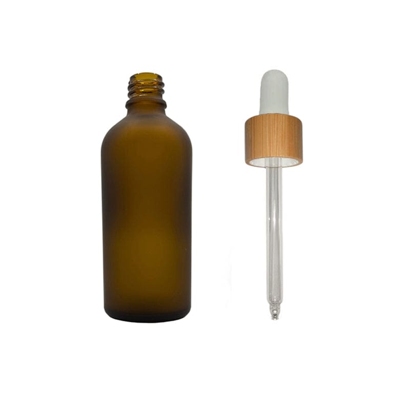 100ml Frosted Amber Glass Dropper Bottle with White Bamboo Dropper