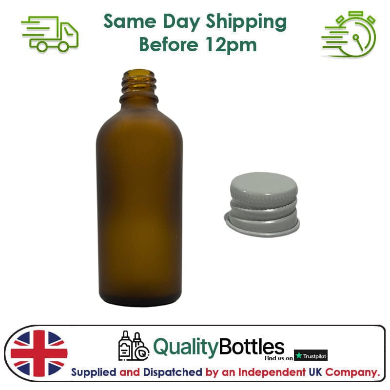 100ml Frosted Amber Glass Dropper Bottle with White DIN18 Cap - Pack of 12