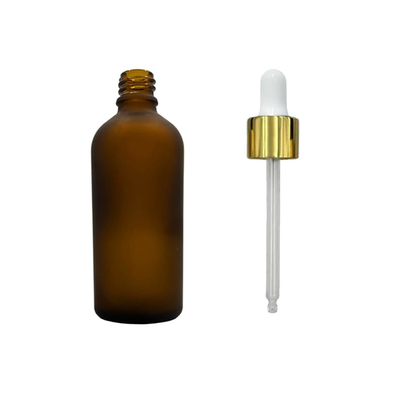 100ml Frosted Amber Glass Dropper Bottle with White & Gold Dropper