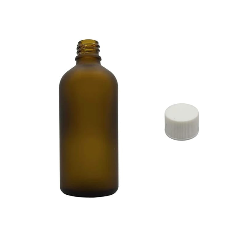 100ml Frosted Amber Glass Dropper Bottle with White PP Wadded Cap DIN 18mm