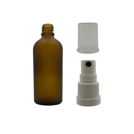 100ml Frosted Amber Glass Dropper Bottle With White Tamper Evident Atomiser with Clear Over Cap (Type III)