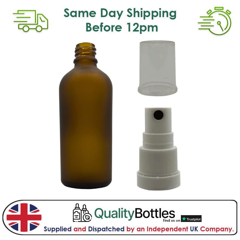 100ml Frosted Amber Glass Dropper Bottle with White TE Atomiser - Pack of 12
