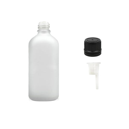 100ml Frosted Clear Glass Dropper Bottle with 0.6mm Dripper Insert and Tamper Evident Black Cap (Type II)