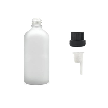 100ml Frosted Clear Glass Dropper Bottle with 0.6mm Dripper Insert and Tamper Evident Black Cap (Type III)