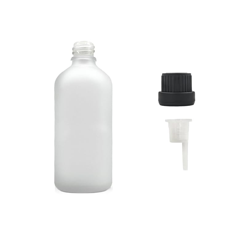 100ml Frosted Clear Glass Dropper Bottle with 0.6mm Dripper Insert and Tamper Evident Black Cap (Type III)
