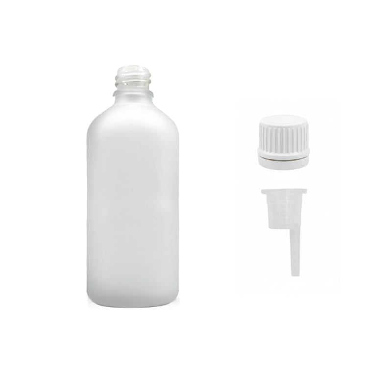 100ml Frosted Clear Glass Dropper Bottle with 0.6mm Dripper Insert and Tamper Evident White Cap (Type II)