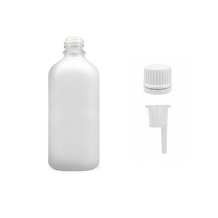 100ml Frosted Clear Glass Dropper Bottle with 0.6mm Dripper Insert and Tamper Evident White Cap (Type II)