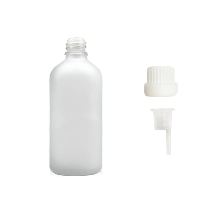 100ml Frosted Clear Glass Dropper Bottle with 0.6mm Dripper Insert and Tamper Evident White Cap (Type III)