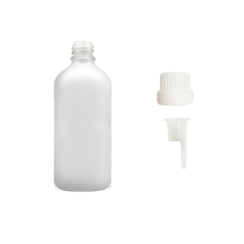 100ml Frosted Clear Glass Dropper Bottle with 0.6mm Dripper Insert and Tamper Evident White Cap (Type III)