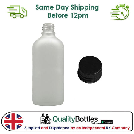 100ml Frosted Clear Glass Dropper Bottle with Black DIN18 Cap - Pack of 12